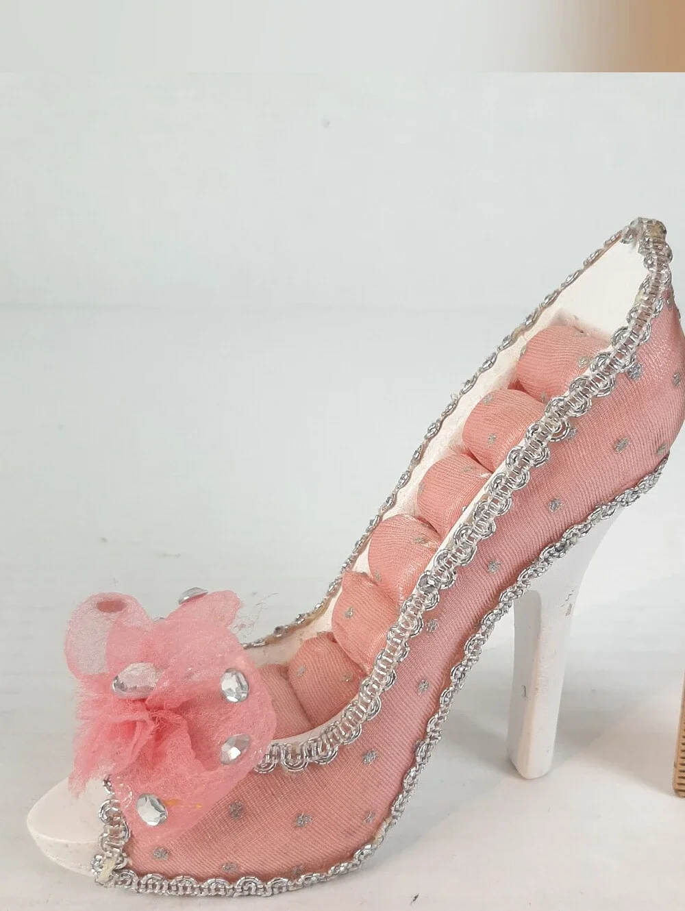 Pink with silver detail high heel jewelry display